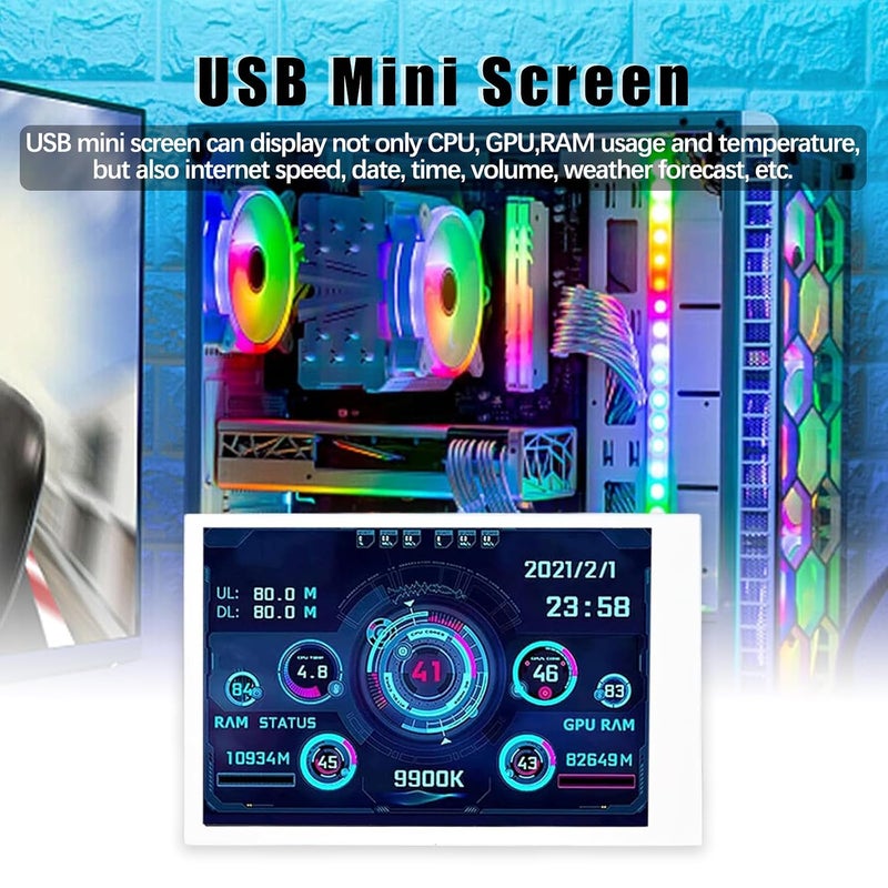 شاشة صغيرة IPS بحجم 3.5 بوصة ومتصلة بال USB، تُستخدم لمراقبة درجة حرارة الهاردوير (CPU)، مع شاشة عرض درجة حرارة الكمبيوتر، مناسبة لحالات الكمبيوتر (لون أبيض). - Image 3