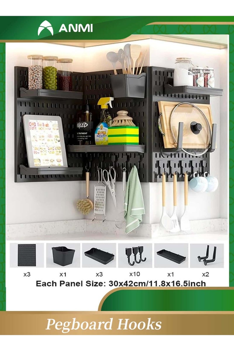 Anmi Pegboard Combination Kit, Wall Mount Display Pegboard Panel Kit for Home Kitchen Live Room Gaming Room, Craft Room, Work Place, Durable Plastic Wall Organizer Kit, Peg Boards Organizer, Black - Image 1