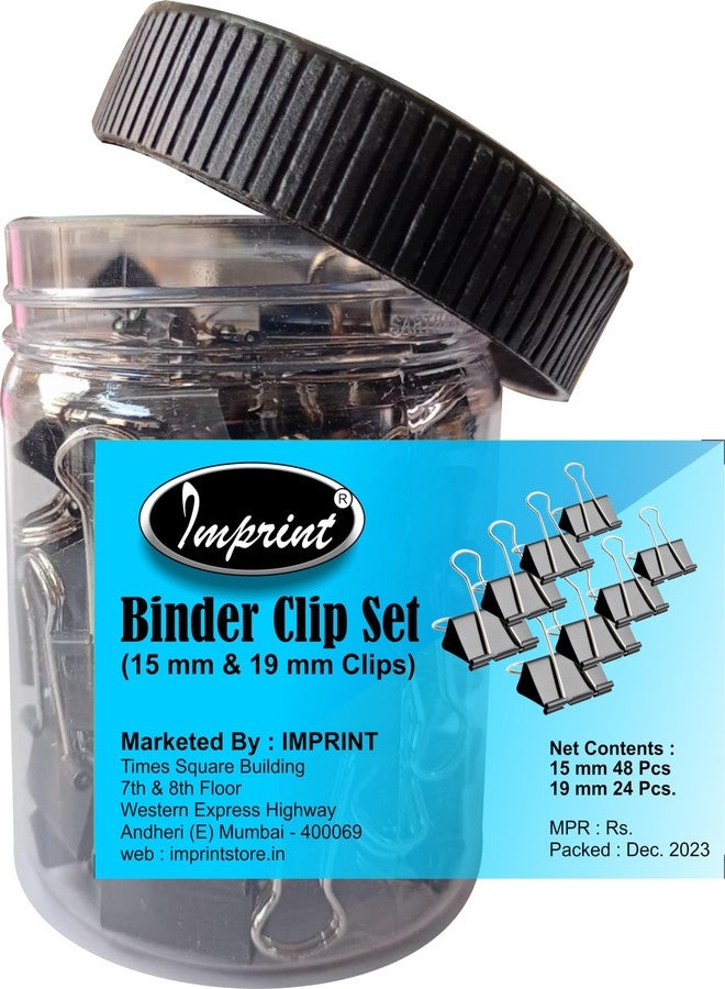 إمبرينت مجموعة مشابك ورق من إمبرينت كامبو في برطمان قابل لإعادة الاستخدام - مقاسات 15 مم و19 مم، مشابك ورق معدنية سوداء اللون بمقابض من الفولاذ المقاوم للصدأ - Image 1