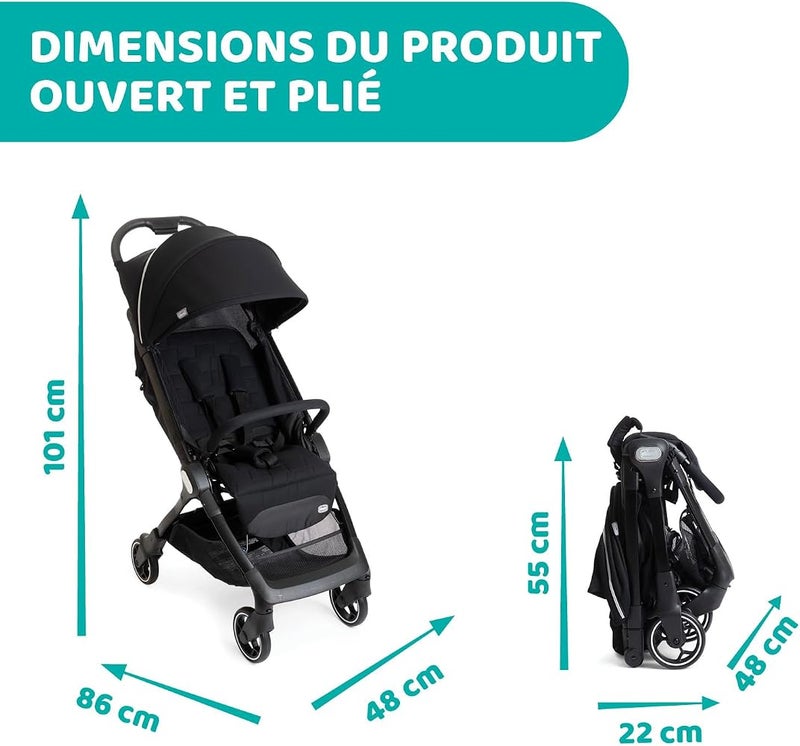 Chicco Chicco We Foldable Travel Stroller Ultra-Light 0 Months to 22 kg, Reclining with Sleeping Position, Padded Straps, Compact Closure, Cover and Rain Protection – Black - Image 4