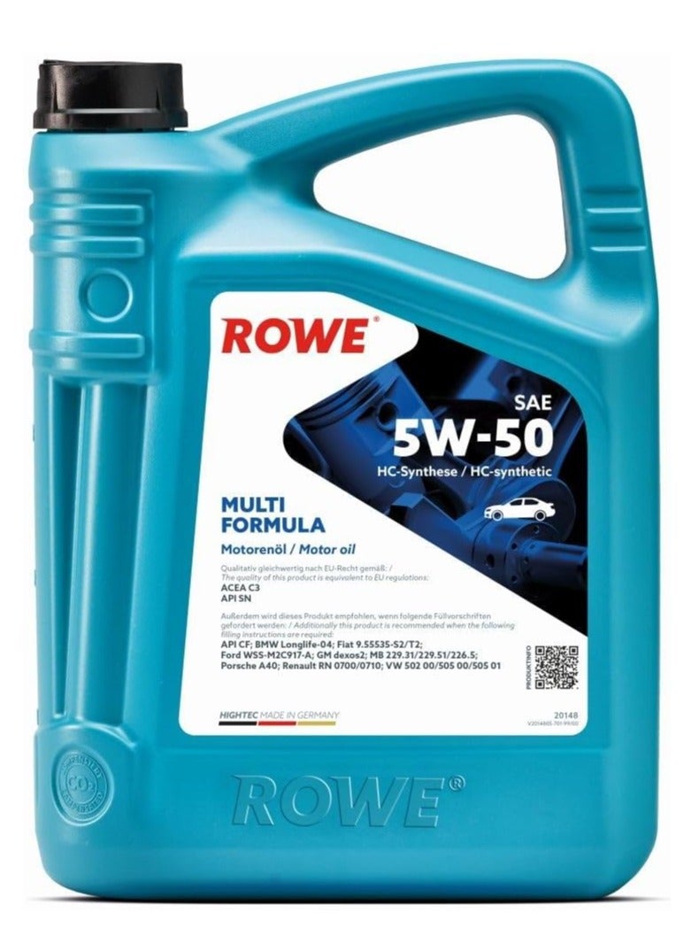 ROWE HIGHTEC MULTI FORMULA SAE 5W-50 -5 Ltr. High performance engine oil HC synthetic oil and special additives - Germany 