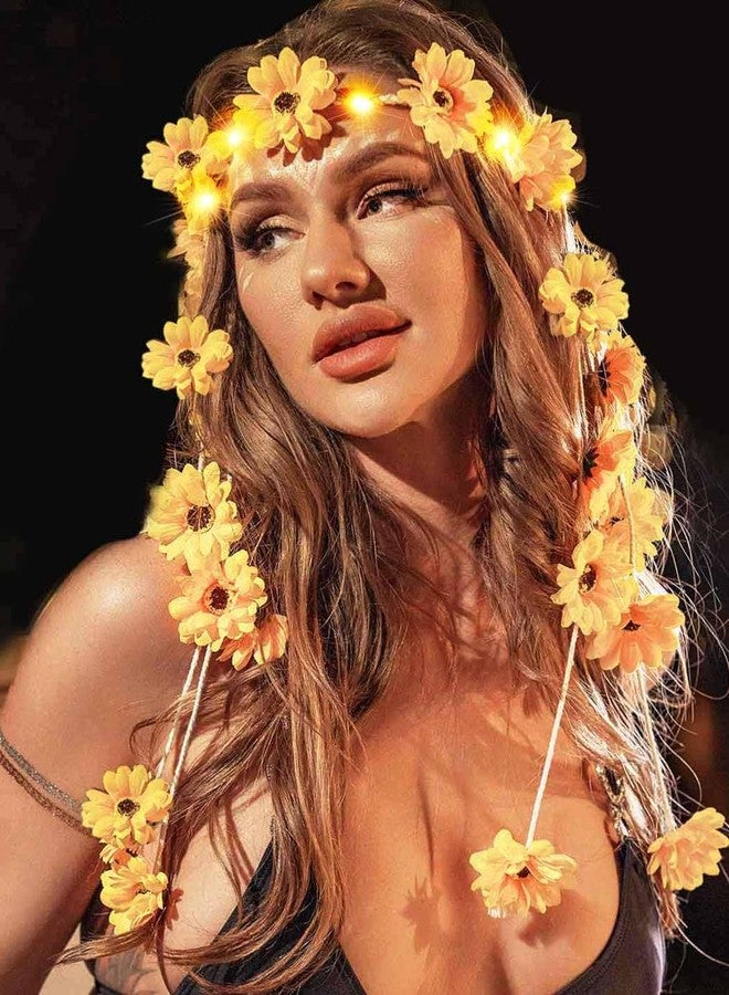 GORTIN Sunflower Headband Light up Daisy Flower Crown Bohemian Hippie Hair Accessories for Women - Image 1