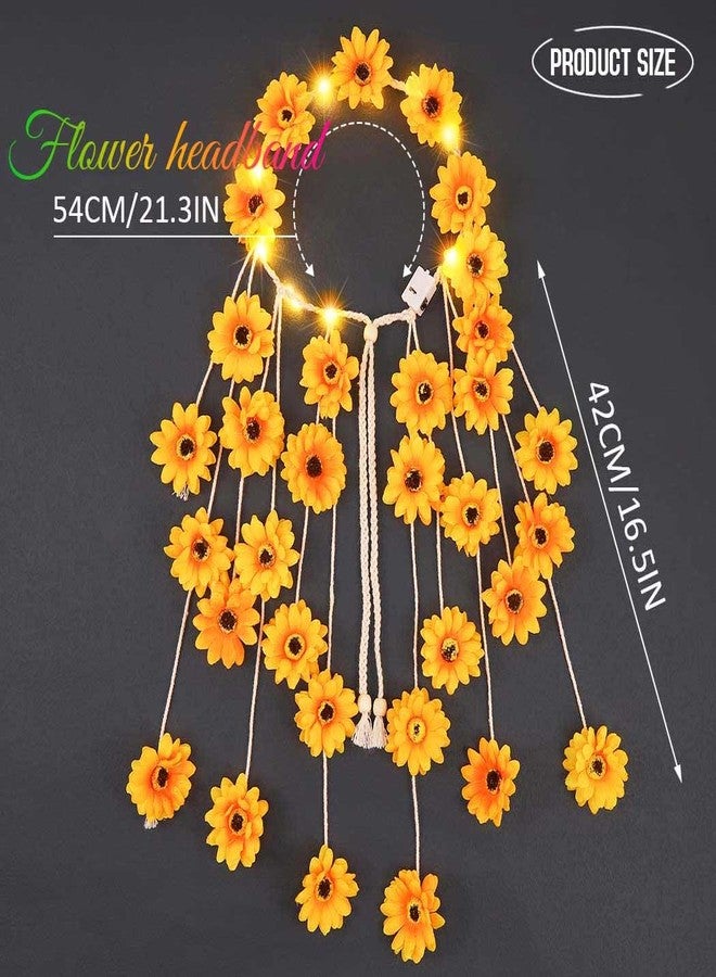 GORTIN Sunflower Headband Light up Daisy Flower Crown Bohemian Hippie Hair Accessories for Women - Image 3