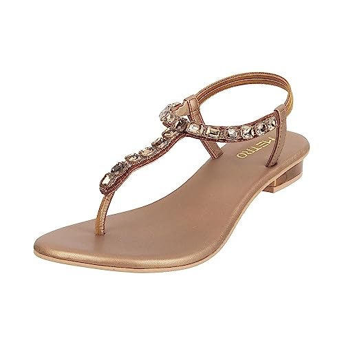 Metro Women Antic Gold Flat Fashion Sandal UK/4 EU/37 (35-323) - Image 1