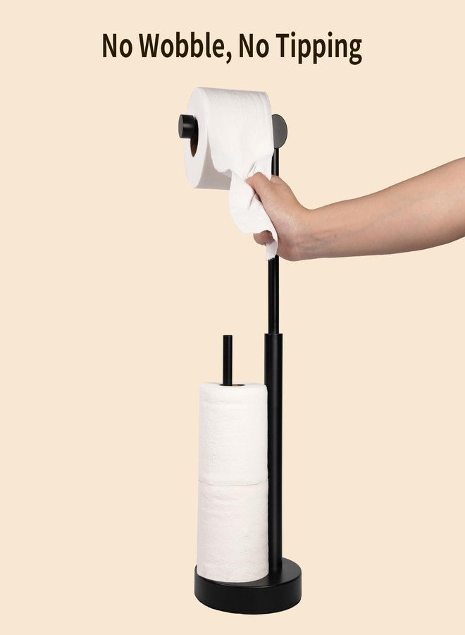 YUMORE Toilet Paper Holder Stand, Free Standing Toilet Paper Holder with Storage, Weighted Base Open-Ring Stainless Steel Tissue Organizer, Matte Black - Image 3