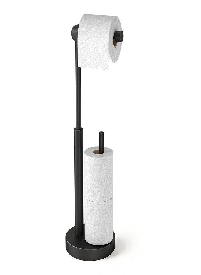 YUMORE Toilet Paper Holder Stand, Free Standing Toilet Paper Holder with Storage, Weighted Base Open-Ring Stainless Steel Tissue Organizer, Matte Black - Image 1