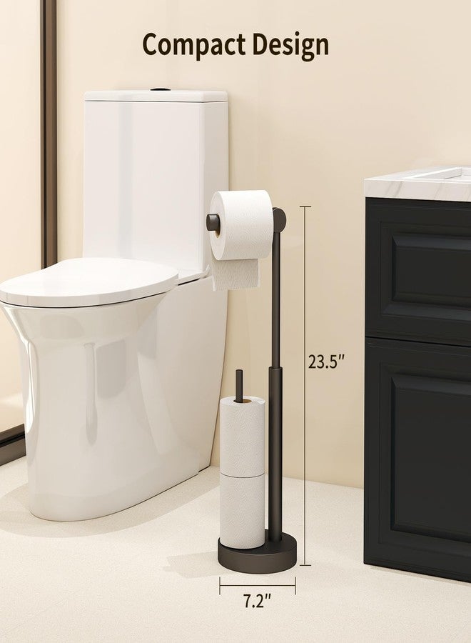 YUMORE Toilet Paper Holder Stand, Free Standing Toilet Paper Holder with Storage, Weighted Base Open-Ring Stainless Steel Tissue Organizer, Matte Black - Image 2