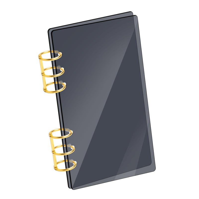 SBYURE A6 Binder Black Acrylic Notebook Cover 6-Hole Binder Notebook Refillable Planner Cover with Gold Metal Round Ring for School Meeting Travel Office - Image 1
