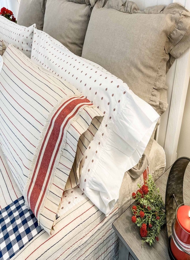 Piper Classics Abigail Ruffled Standard Pillow Case, Set of Two (2), 27" L x 21" W, Plus 5" Ruffle, Soft White Fabric with Red Mini Print, Farmhouse or Cottage Bedding - Image 2