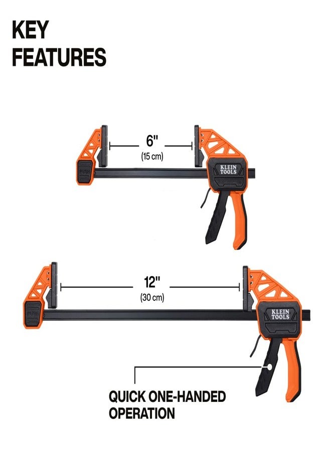 Klein Tools 47552 Speed-Klamp 6-Inch and 12-Inch, Clamp / Spreader 4-Pack, 150-Pound Clamping Force, One-Handed-Operation for Woodworking and Metal Projects - Image 3