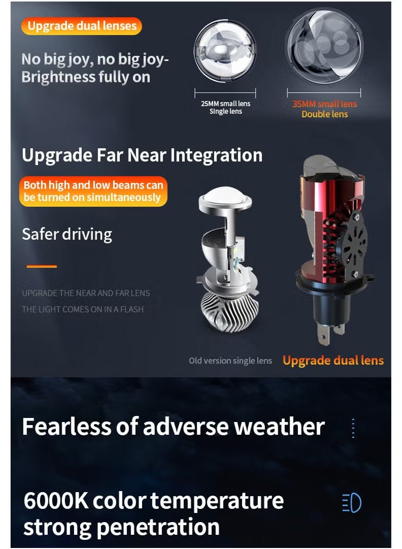 A5 high-power 50W dual light H4 small lens integrated high and low distance ultra bright motorcycle light directly inserted into car LED headlights - Image 5