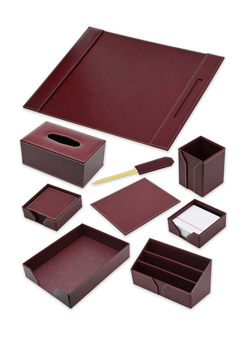 FIS طقم مكتب تنفيذي من FIS مصنوع من الجلد المارون مكون من 9 قطع FSDSEXB221MR - Image 1