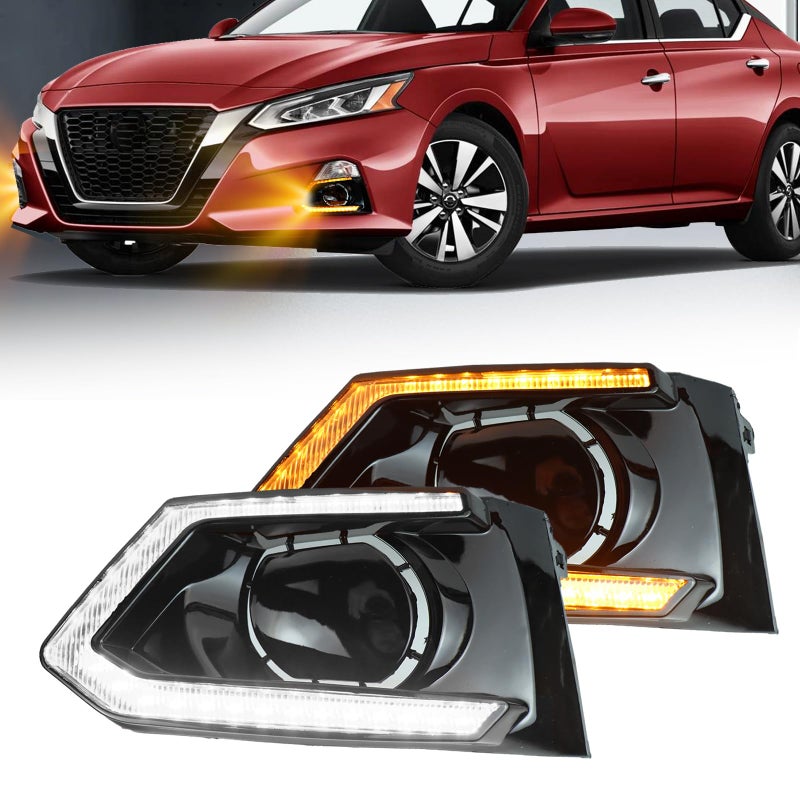 PGTOPONE Switchback WhiteAmber LED Front Bumper Fog Light DRL Amber Sequential Turn Signal Feature Compatible with Nissan Altima 20192022 Replacement Front Bumper Trim