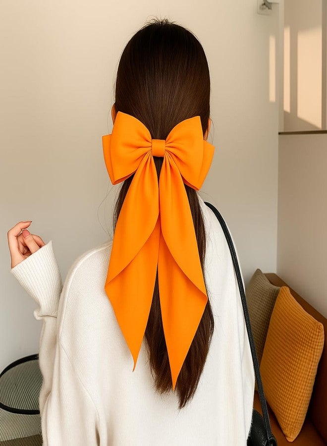 ANNACREATIONS ANNA CREATIONS 2 Pcs Large Satin Bow Hair Barrette Clips for Women & Girls - Strong Hold, Long Tail Hair Accessories for Parties, Weddings Wear & Gifting (Orange-D Pink) - Image 5