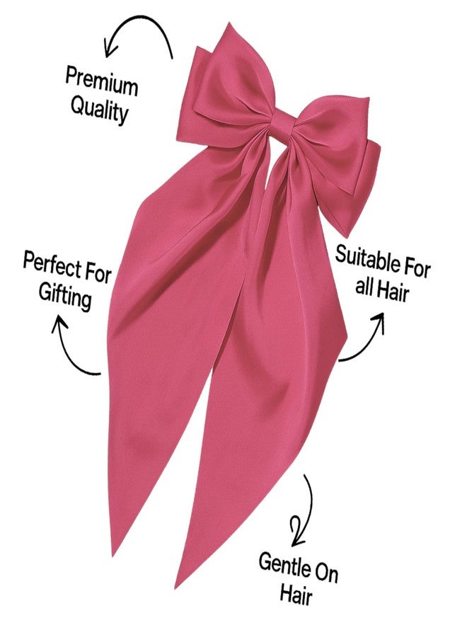 ANNACREATIONS ANNA CREATIONS 2 Pcs Large Satin Bow Hair Barrette Clips for Women & Girls - Strong Hold, Long Tail Hair Accessories for Parties, Weddings Wear & Gifting (Orange-D Pink) - Image 4