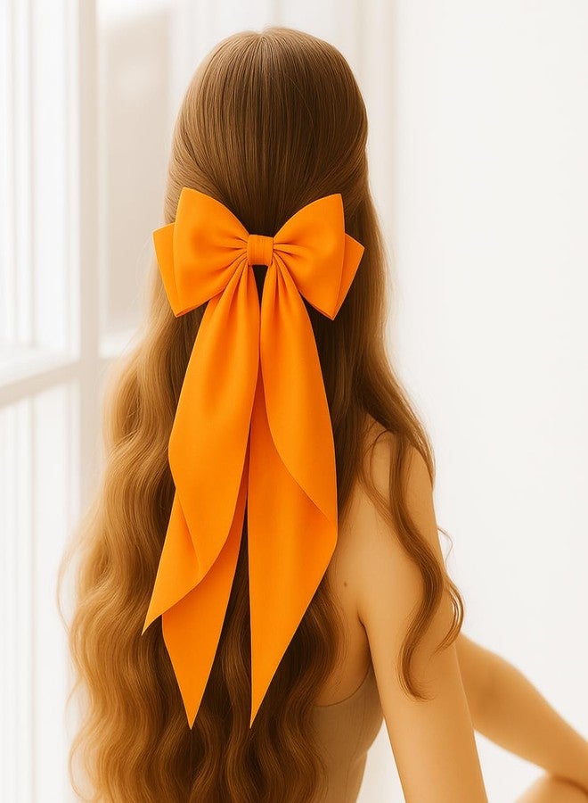 ANNACREATIONS ANNA CREATIONS 2 Pcs Large Satin Bow Hair Barrette Clips for Women & Girls - Strong Hold, Long Tail Hair Accessories for Parties, Weddings Wear & Gifting (Orange-D Pink) - Image 3