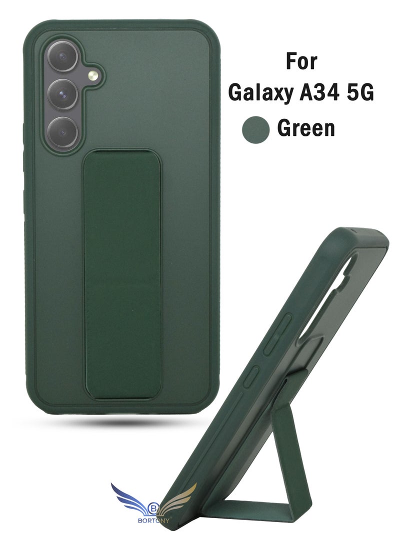 BORTONY Samsung A34 5G Case with Magnetic Car Mount Kickstand Holder Premium Silicone Vertical and Horizontal Hand Strap Grip Cover for Samsung Galaxy A34 5G - Image 1