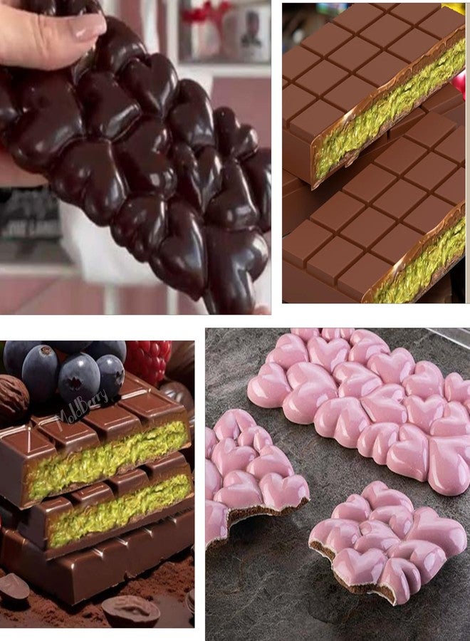 MoldBerry Silicone Kunafa Chocolate Bar Mold & 3D Heart Shape Chocolate Mold Combo | Non-Stick DIY Baking Moulds for Chocolate, Candy, Desserts, Festival & Gifting (Pack of 2) - Image 3