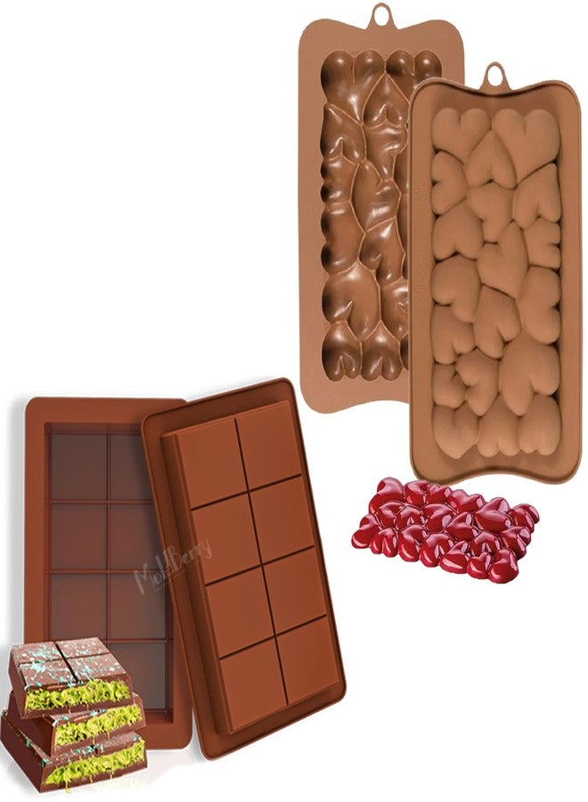 MoldBerry Silicone Kunafa Chocolate Bar Mold & 3D Heart Shape Chocolate Mold Combo | Non-Stick DIY Baking Moulds for Chocolate, Candy, Desserts, Festival & Gifting (Pack of 2) - Image 1