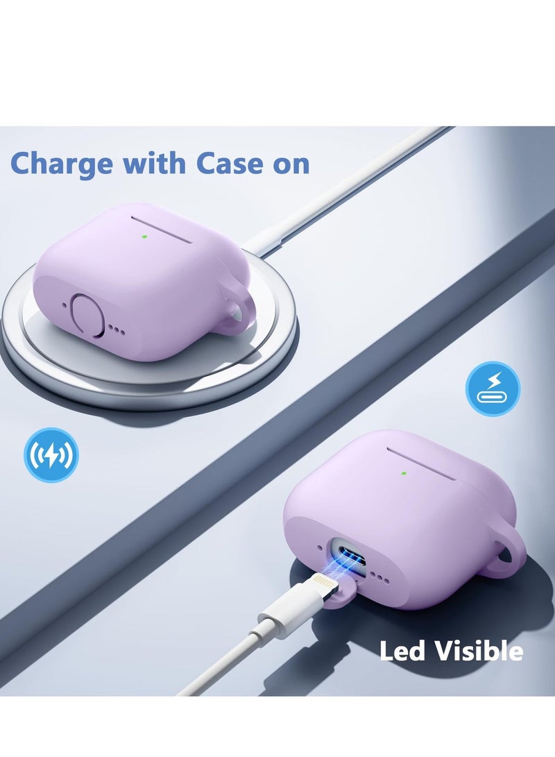 سزوكست غطاء حافظة AirPods 4 AirPods 4 مع سلسلة مفاتيح واقية لكامل الجسم مقاومة للصدمات من السيليكون الناعم اللطيف متوافق مع حافظة AirPods الجيل الرابع 2024 للنساء والرجال LED أمامية مرئية باللون الأرجواني - Image 5