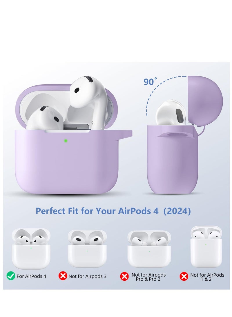 سزوكست غطاء حافظة AirPods 4 AirPods 4 مع سلسلة مفاتيح واقية لكامل الجسم مقاومة للصدمات من السيليكون الناعم اللطيف متوافق مع حافظة AirPods الجيل الرابع 2024 للنساء والرجال LED أمامية مرئية باللون الأرجواني - Image 2