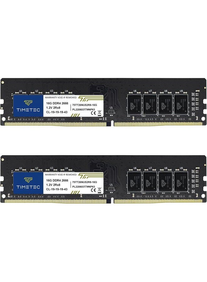 Timetec 32GB KIT(2x16GB) DDR4 2666MHz PC4-21300 Non-ECC Unbuffered 1.2V CL19 2Rx8 Dual Rank 288 Pin UDIMM Desktop Memory RAM Module Upgrade (32GB KIT(2x16GB)) - Image 1