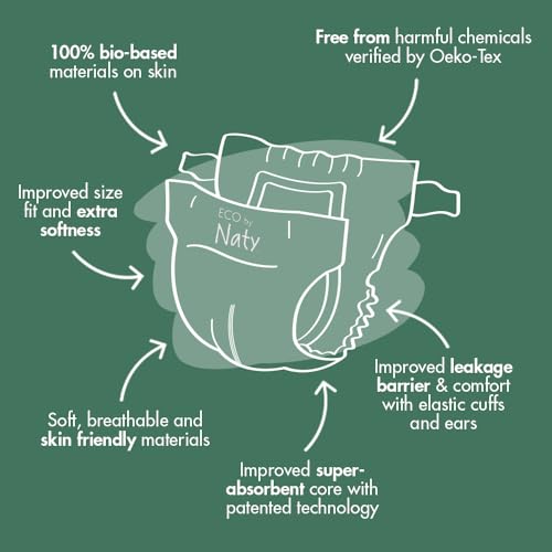 Naty Eco by Naty Baby Diapers - Plant-Based Eco-Friendly Diapers, Great for Baby Sensitive Skin and Helps Prevent Leaking (Size 1, 100 Count) - Image 2