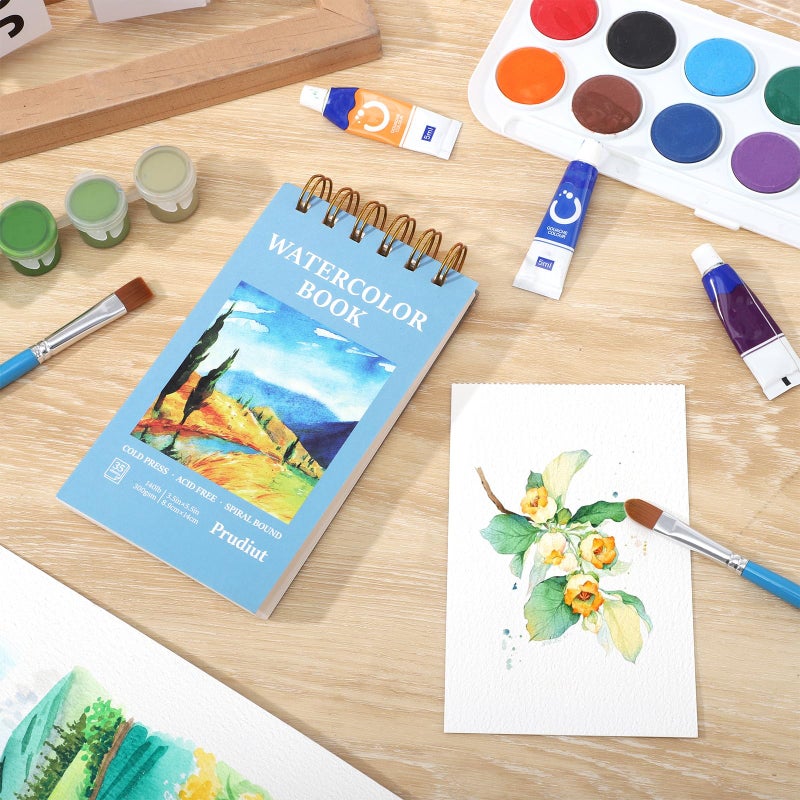 Prudiut 35 Sheets Watercolor Paper Pad 3.5x5.5 Inch, 140 lb/300 GSM Cold Press Water Color Paper Spiral Bound Watercolor Sketchbook for Art Painting, Journal, Drawing, Mixed Media, Easter Gifts for Artists - Image 5