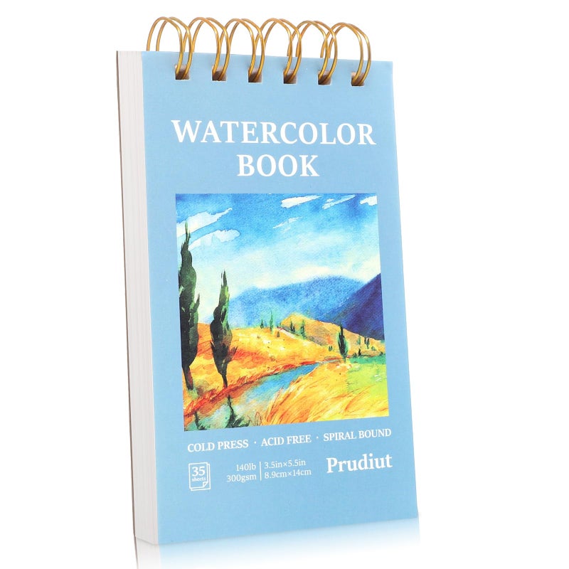 Prudiut 35 Sheets Watercolor Paper Pad 3.5x5.5 Inch, 140 lb/300 GSM Cold Press Water Color Paper Spiral Bound Watercolor Sketchbook for Art Painting, Journal, Drawing, Mixed Media, Easter Gifts for Artists - Image 1