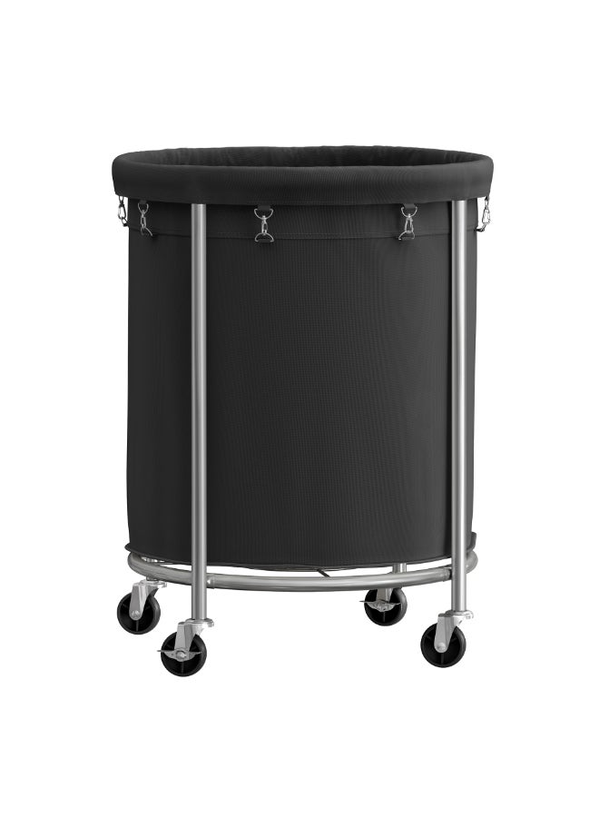 SONGMICS Laundry Basket with Wheels, 170 L, Dirty Laundry Trolley, Basket, Basket, Round, with Steel Frame and Removable Bag, 4 Wheels and 2 Brakes, Laundry Room, Black and Silver - Image 1