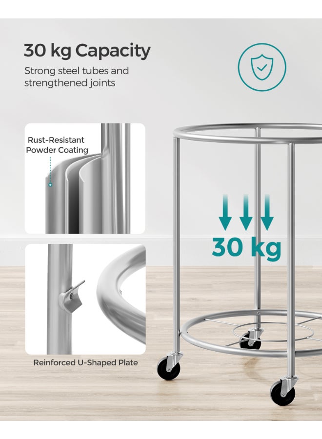 SONGMICS Laundry Basket with Wheels, 170 L, Dirty Laundry Trolley, Basket, Basket, Round, with Steel Frame and Removable Bag, 4 Wheels and 2 Brakes, Laundry Room, Black and Silver - Image 4