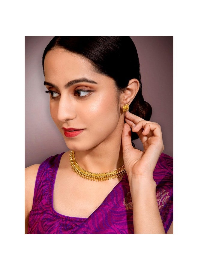 Peora Gold Plated Elegant Indian Traditional Choker Necklace with Earring Jewellery Set for Women Girls - Image 2