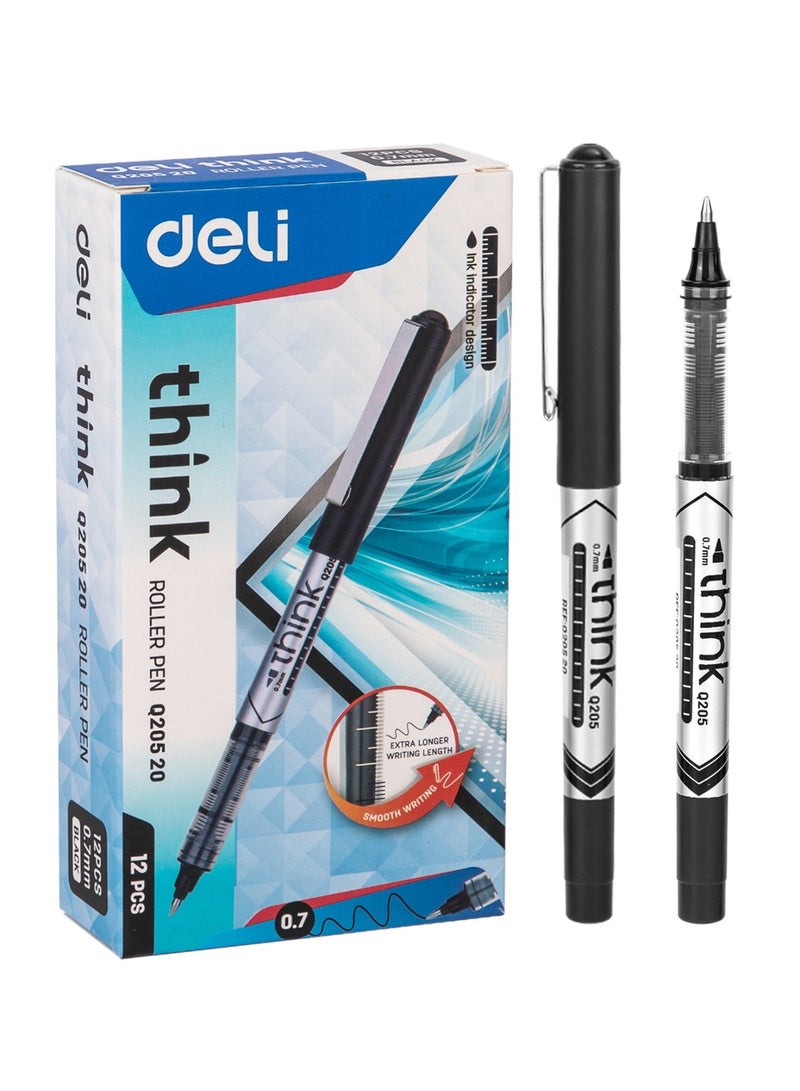 Deli 12-Piece Think Roller Pen 0.7mm Tip Black Ink  - Image 1