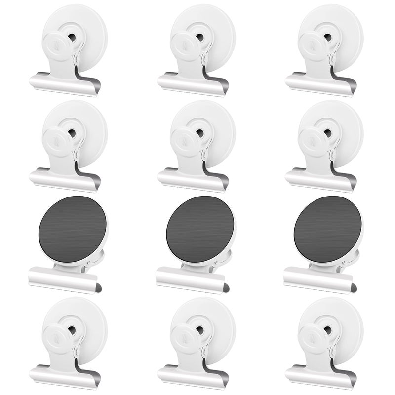 Grtard 12Pack Magnetic Clips Heavy Duty Colorful Magnet Clips for Fridge Refrigerator Magnets with Clips NoScratch Strong Magnetic Clips Display Paper Fasteners on Home Office Teaching White