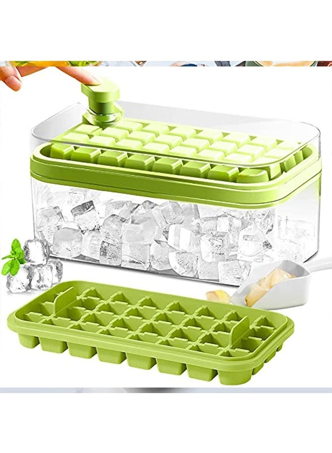 علبة مكعب الجليد مع غطاء و صندوق التخزين ، نقرة واحدة سهلة الإفراج عن 64 جليد صغير ، 2 علبة قالب مكعب الجليد مع حاوية - Image 1