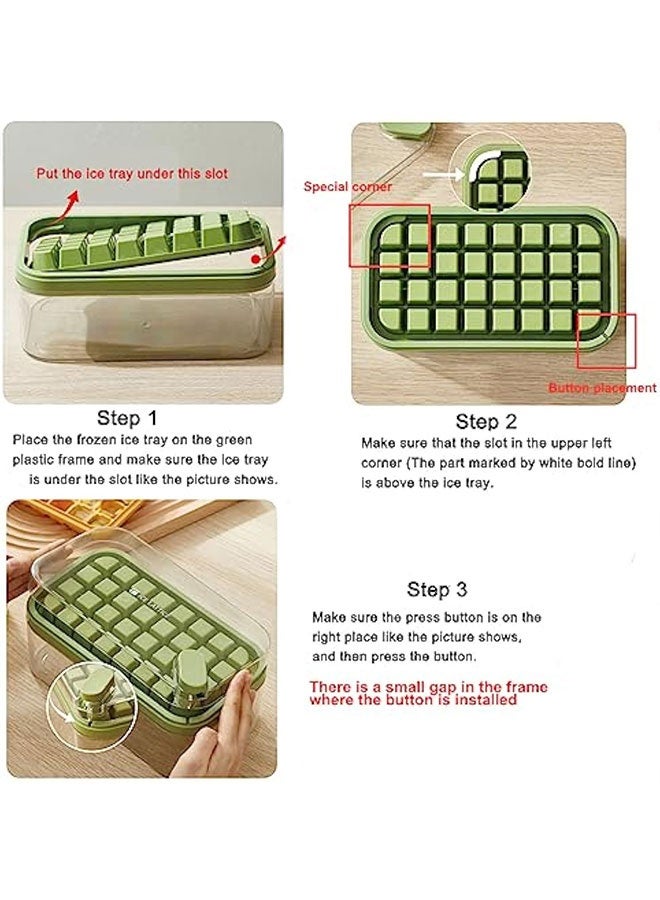 علبة مكعب الجليد مع غطاء و صندوق التخزين ، نقرة واحدة سهلة الإفراج عن 64 جليد صغير ، 2 علبة قالب مكعب الجليد مع حاوية - Image 2
