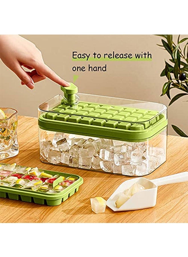 علبة مكعب الجليد مع غطاء و صندوق التخزين ، نقرة واحدة سهلة الإفراج عن 64 جليد صغير ، 2 علبة قالب مكعب الجليد مع حاوية - Image 4