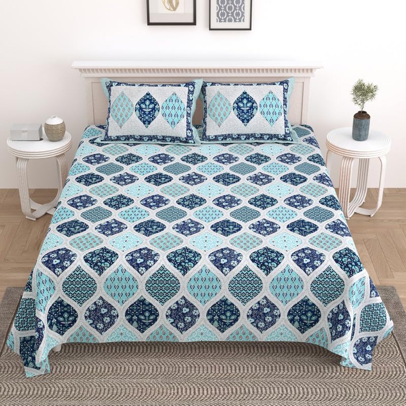 KOTTS & STITCH KOTTS STITCH Cotton Double Bed Bedsheet Set with 2 Pillow Covers 210 TC 237x274 cm Jaipuri Tradtional Ajrak Print - Image 1