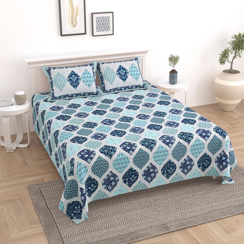 KOTTS & STITCH KOTTS STITCH Cotton Double Bed Bedsheet Set with 2 Pillow Covers 210 TC 237x274 cm Jaipuri Tradtional Ajrak Print - Image 2