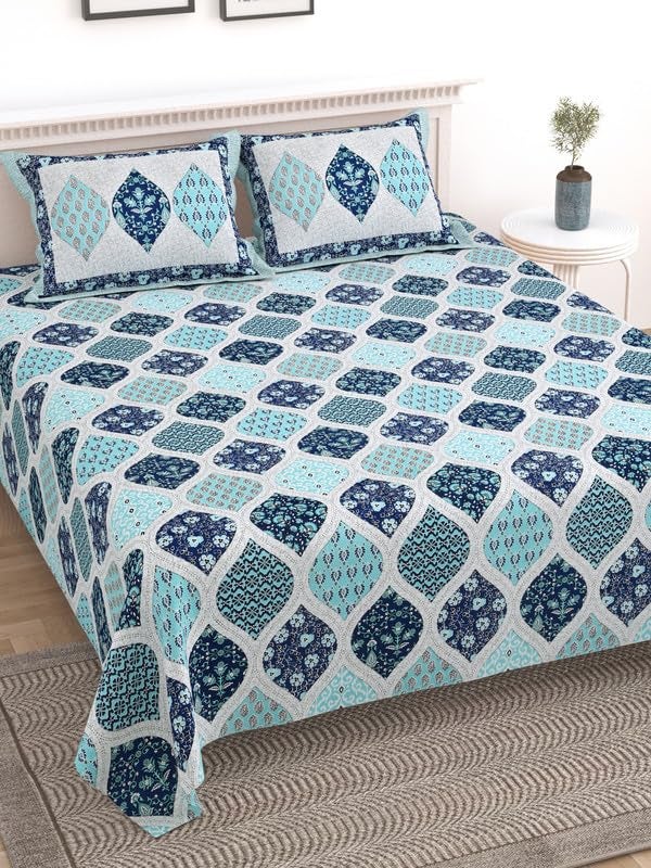 KOTTS & STITCH KOTTS STITCH Cotton Double Bed Bedsheet Set with 2 Pillow Covers 210 TC 237x274 cm Jaipuri Tradtional Ajrak Print - Image 3