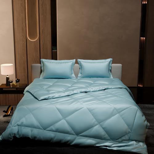 Stoa Paris Comforter Set Double Bed, 300TC Satin Double Bed Comforters, Aesthetic Home Decor, Lightweight, Breathable, Wedding, House Warming Gifts, Date Night - Dream Blue - Image 2