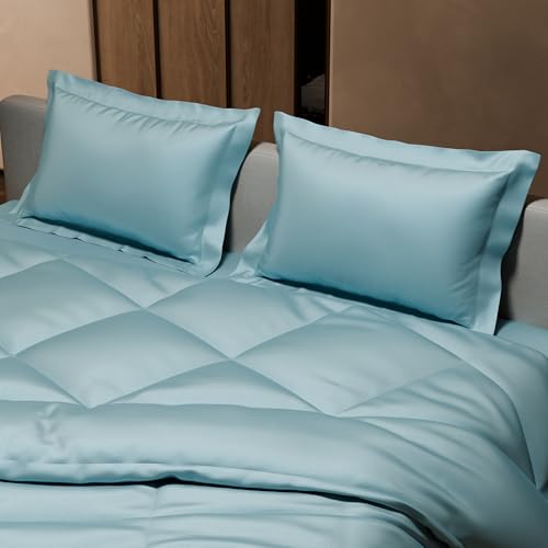 Stoa Paris Comforter Set Double Bed, 300TC Satin Double Bed Comforters, Aesthetic Home Decor, Lightweight, Breathable, Wedding, House Warming Gifts, Date Night - Dream Blue - Image 4