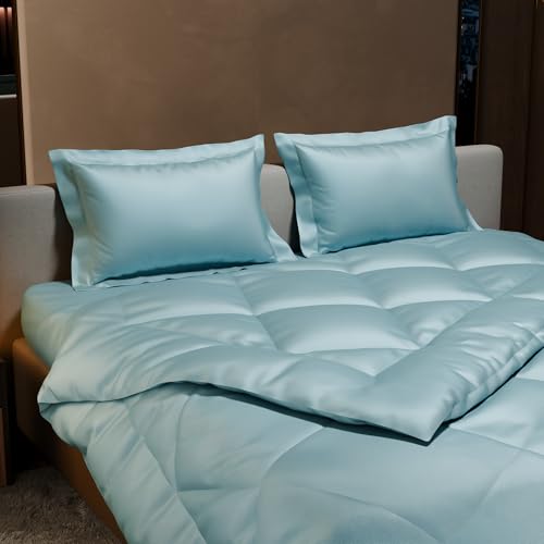 Stoa Paris Comforter Set Double Bed, 300TC Satin Double Bed Comforters, Aesthetic Home Decor, Lightweight, Breathable, Wedding, House Warming Gifts, Date Night - Dream Blue - Image 3