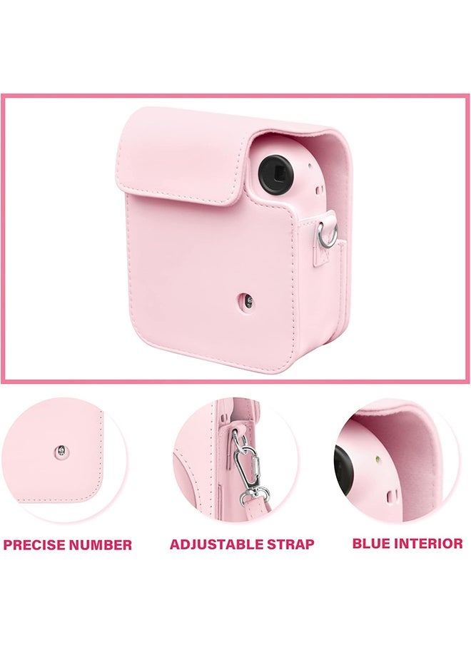 O Ozone PU Leather Camera Case for Fujifilm Instax Mini 12 Instant Camera ,Protective Camera Cover with Adjustable Shoulder Strap - Blossom Pink  - Image 4