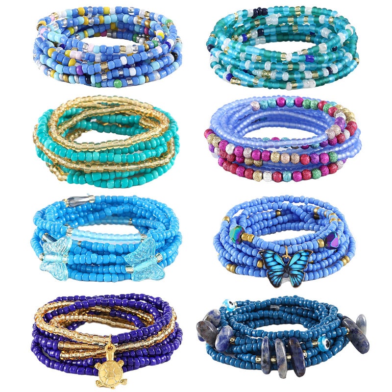 ELABEST 50â€ Tie-on African Waist Beads for Women Non Stretching 8Pcs Belly Beads Plus Size Colorful Handmade Beaded Waist Jewelry Accessories Body Chain(Gold) - Image 1