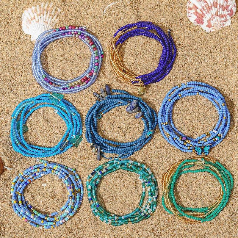 ELABEST 50â€ Tie-on African Waist Beads for Women Non Stretching 8Pcs Belly Beads Plus Size Colorful Handmade Beaded Waist Jewelry Accessories Body Chain(Gold) - Image 5