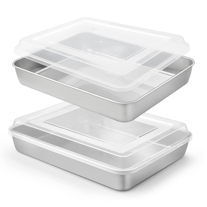 صينية خبز هيروجو مع غطاء 9 × 12 بوصة من الفولاذ المقاوم للصدأ لصينية لازانيا عميقة مستطيلة للكيك أدوات الخبز مع غطاء للبراونيز والكسرولات آمنة في غسالة الصحون