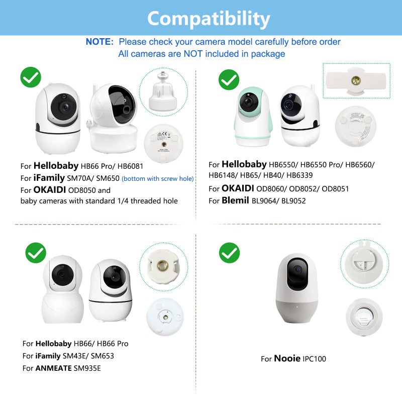 Derebir Adjustable Baby Monitor Wall Mount Compatible with Hellobaby, iFamily, OKAIDI, Blemil, ANMEATE, Nooie, for HelloBaby HB6550/HB6560/HB65/HB66/HB6339, 1/4 Thread Connection, Camera Not Included - Image 2