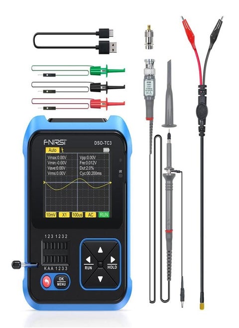 Fnirsi Dso-Tc3 Oscilloscope - 3-In-1 Handheld Oscilloscope & Dds Signal Generator & Transistor Tester, 500Khz Bandwidth 10Msa/S Sampling Rate, 6 Types Of Waveforms, Transistors Measure