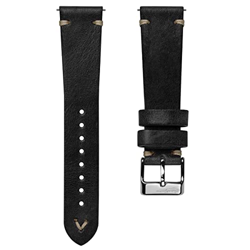 WatchGecko Vintage Simple Handmade Certified Genuine Italian Leather Replacement Watch Strap Stylish and Durable Mens Wristwatch Strap Simple double stitching Easy to fit Black 19 mm - Image 1